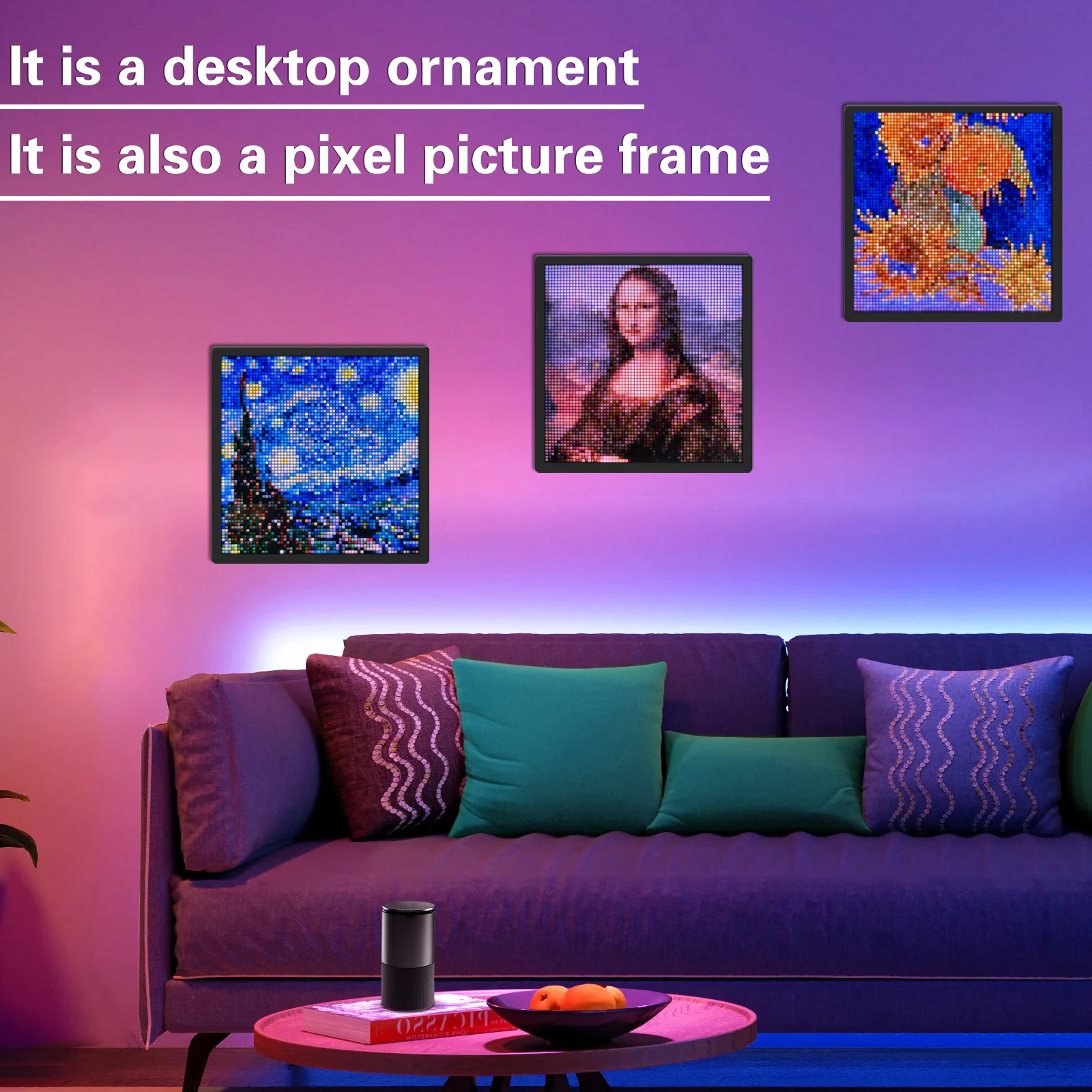 Tela de exibição de arte de pixel led 64x64 led relógio digital com luz noturna controle de aplicativo despertador para arte de pixel em decoração de casa