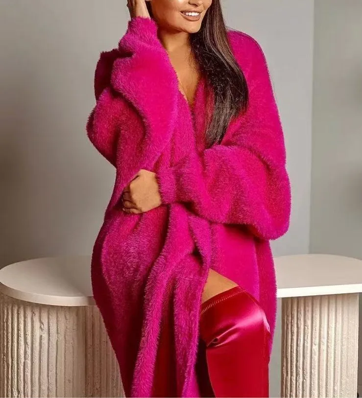 

2025 Knitted Cardigan Sweater Women's Autumn and Winter New Loose and Thin Lazy Style Imitation Mink Velvet Long Coat