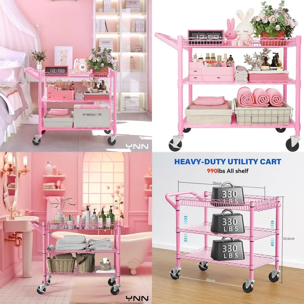 3-Tier Heavy-Duty Metal Cart, 990 lbs Capacity, 31x18x33, Ideal for Home, Kitchen, and Garden Use