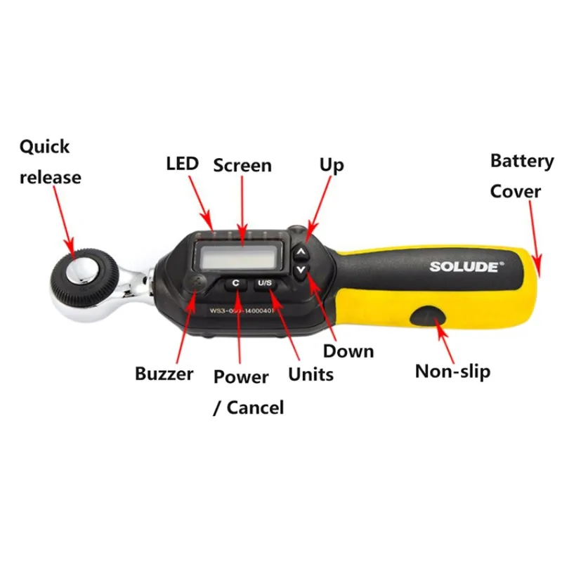 

[Hot Sale] Short Handle Digital Torque Wrench 1.5-30 3-60 4.2-85 6.8-135 10-200 17-340N/m With 1/4 3/8 1/2 Ratchet Head