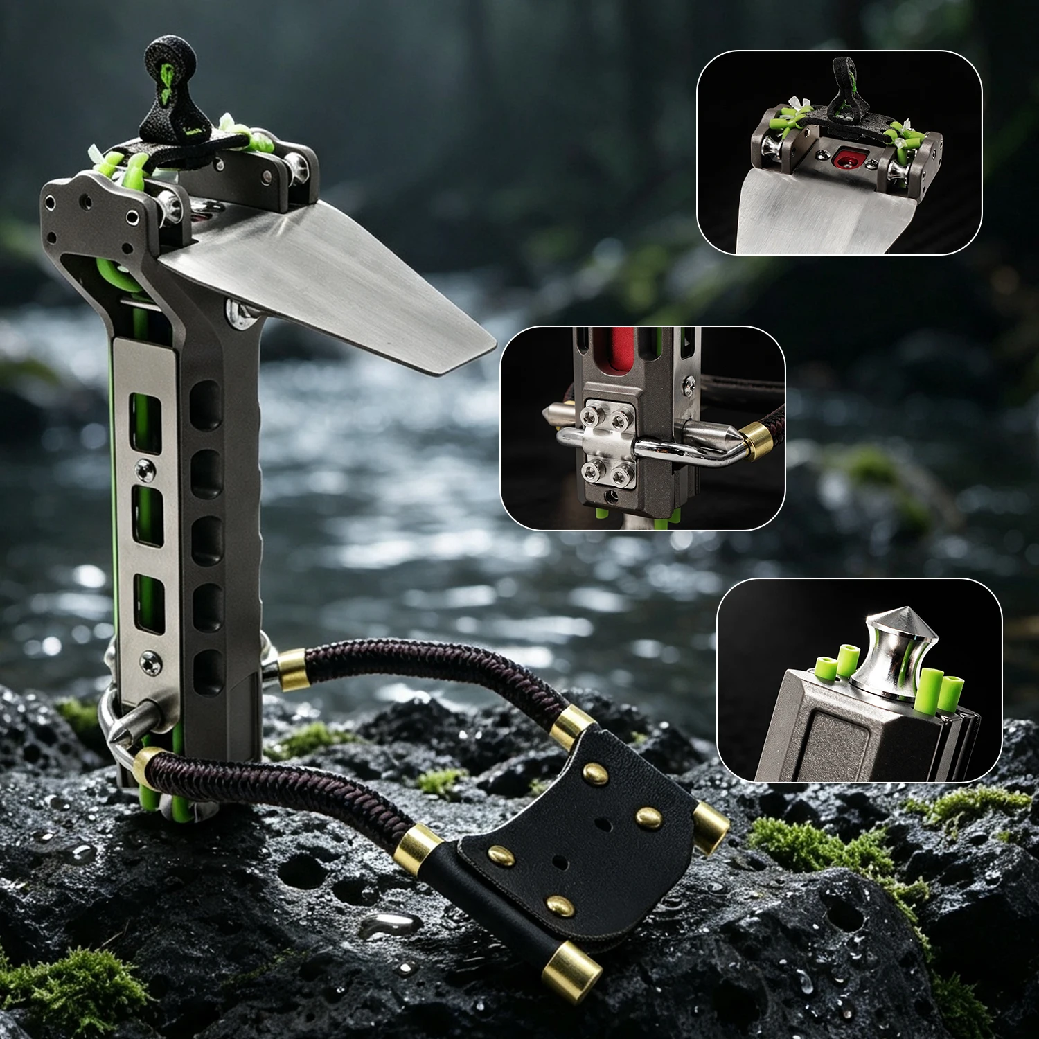 Aluminum Alloy Wrist-Brace Repeating Slingshot Hollow Carved Side Lever Pulley Tips Square & Round Magazine Tube Band Set Outdoo