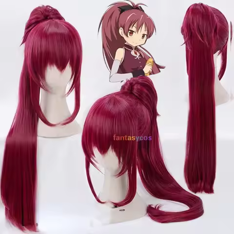 Puella Magi Madoka Magica Cosplay Sakura Kyoko Wig Red Ponytail 100cm Long Heat Resistant Hair Halloween Costume Role Play Wigs