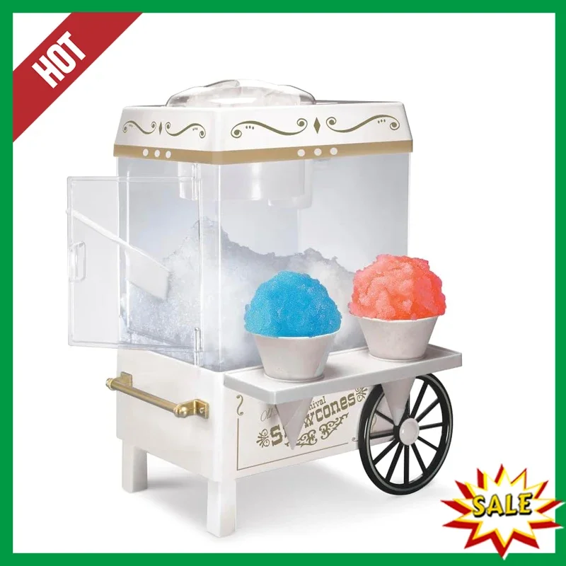 NEW Snow Cone Shaved Ice Machine - Retro Table-Top Slushie Machine Makes 20 Icy Treats - Includes 2 Reusable Plastic Cups