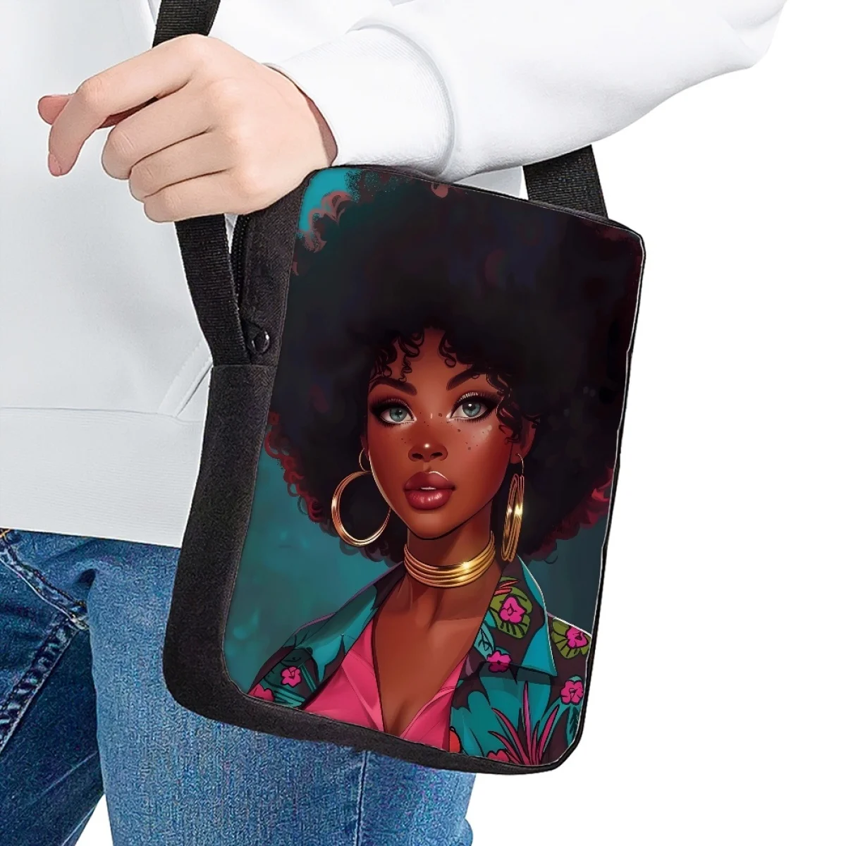 African Girls Print Fashion Women Messenger Bags Mini Satchel Afro Girl Casual Sport Cross Body Bags Card Holder Drop Ship POD