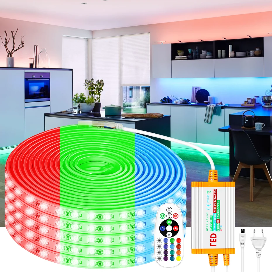 

Waterproof RGB Lights Led Strip Outdoor 15m 30m 50m 70m RGB Tape 5050 RGB Tape IP68 1500W EU Power Supply Garden Lighting