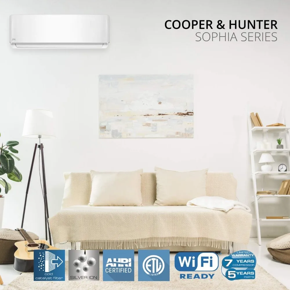 9.000 BTU, 115V, 25 SEER, Mini sistema de aquecimento AC/Série Sophia com kit de instalação de 16 pés