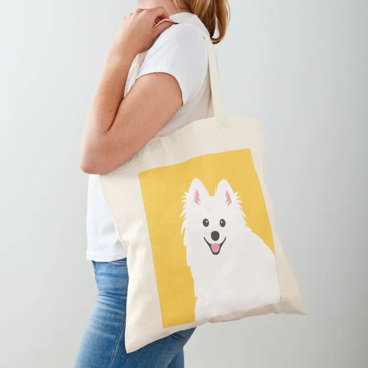 

Curious White Spitz Puppy Dog - Happy Sunny Yellow Tote Bag Handbags Woman shopper bag sac pour femme shopper bags