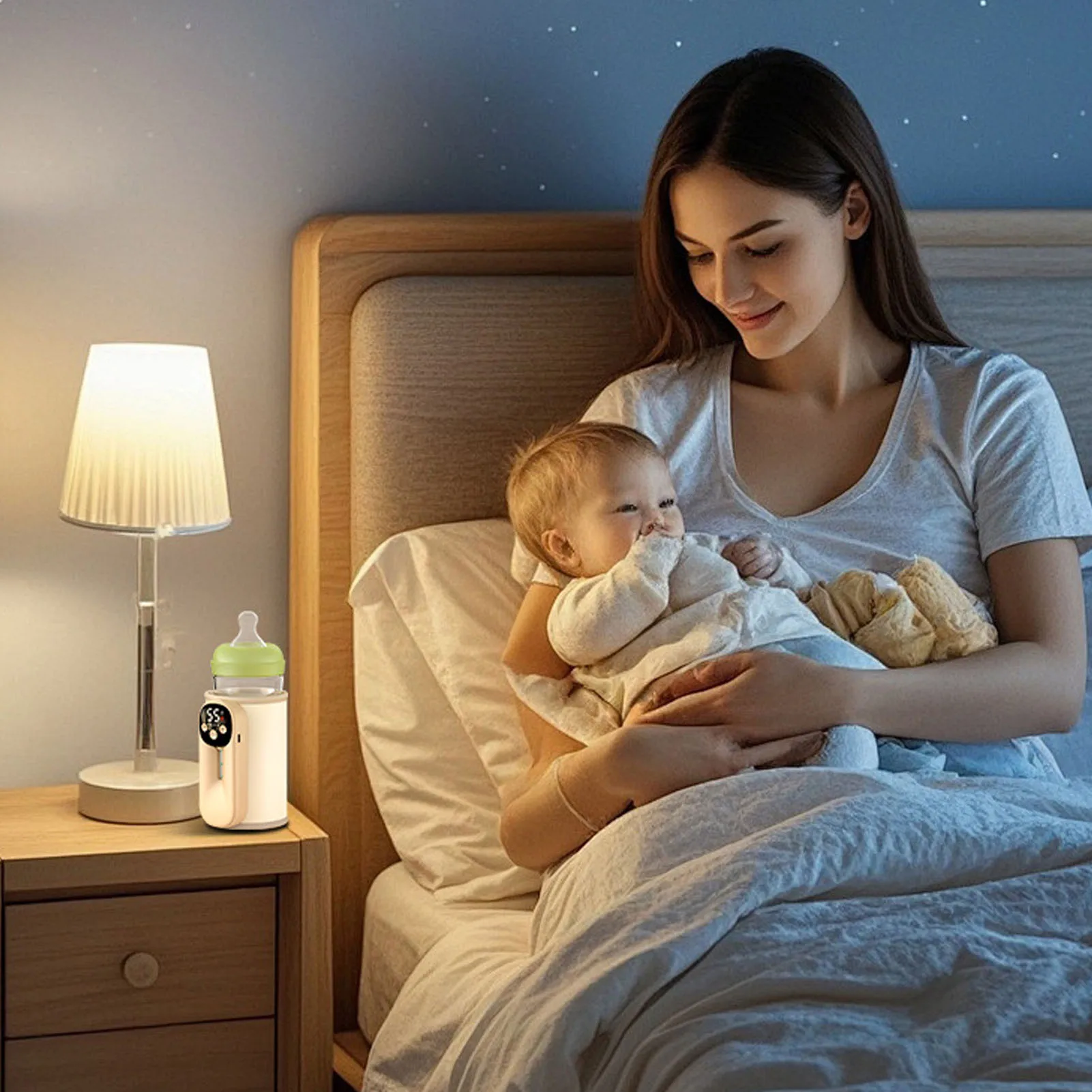 Aquecedor de garrafas portátil com display LED, 11 configurações de temperatura, recarregável, rápido, aquecedor de leite com função de memória de luz noturna