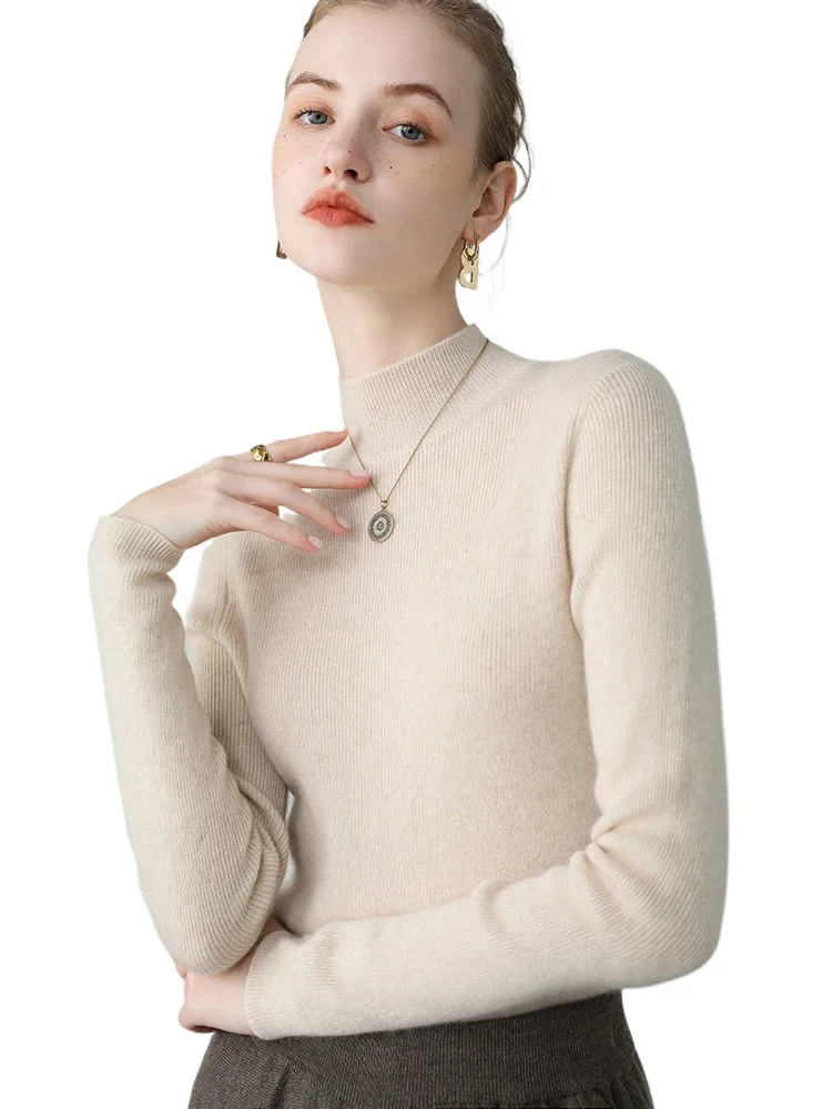 

Бесшовный готовый к носке свитер премиум-класса ~ 100% женский облегающий свитер с полувысоким воротом для осенне-зимнего сезона, вязаный базовый слой