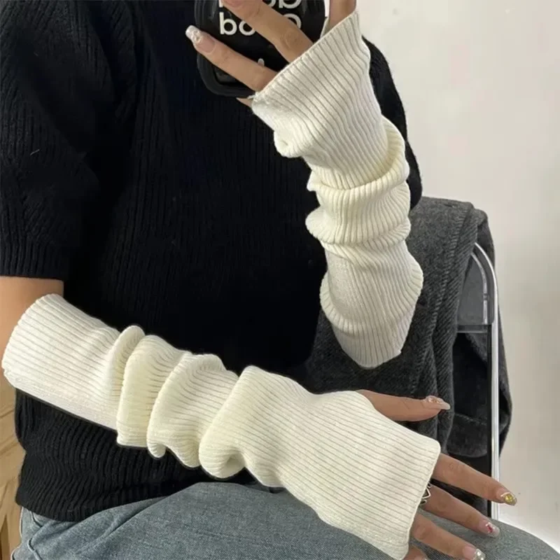 Women Knitted Arm Warmer Winter Girls Y2K Punk Solid Long Fingerless Gloves Casual Soft Comfortable Men Gloves Fashion Accessory