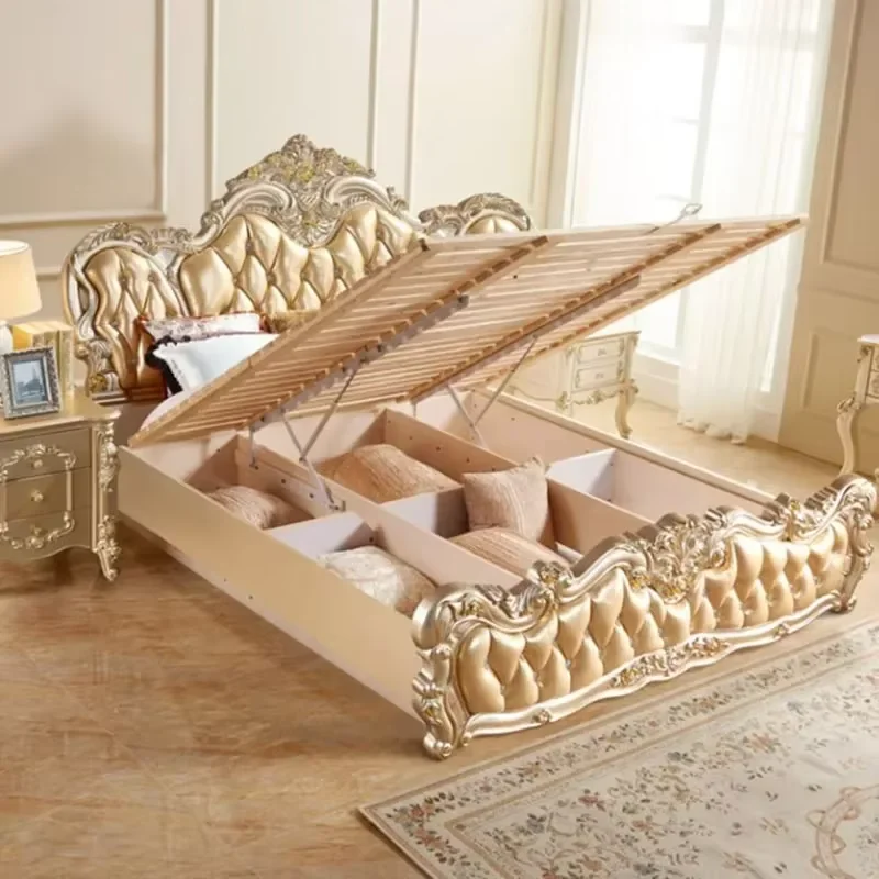 Storage Luxury Nordic Double Bed Designer Glamorous Modern Aesthetic Bed Frame European Platform Wood Camas De Casal Furniture