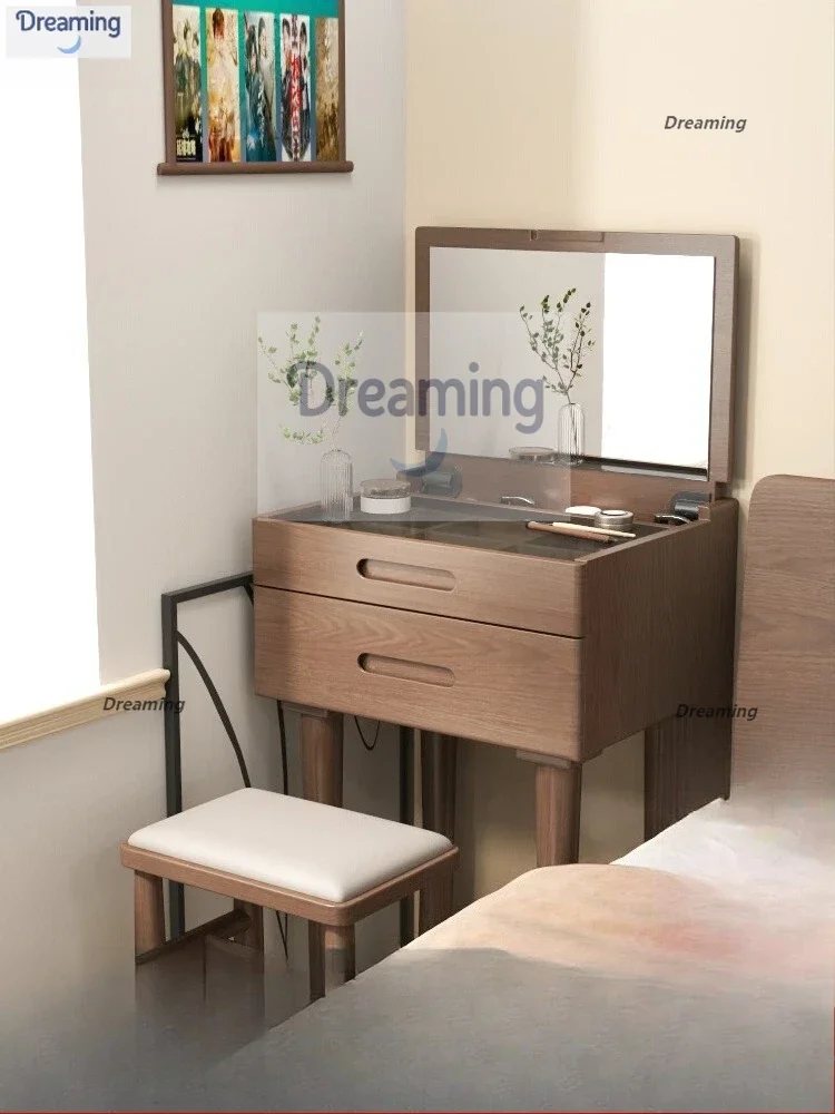 

Solid wood dresser, small bedroom, simple modern flip-top mini makeup table, bedside table, makeup table integrated