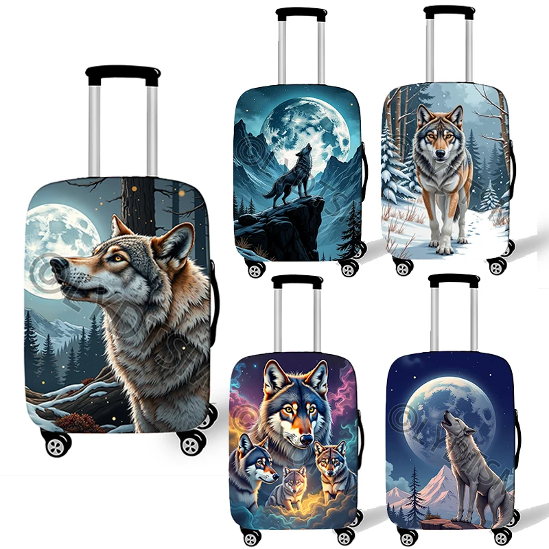 

18-32 Inches Cool Moon and Howling Wolf Print Luggage Cover Trolley Protective Suitcase Cover Elastic Trolley Case Covers