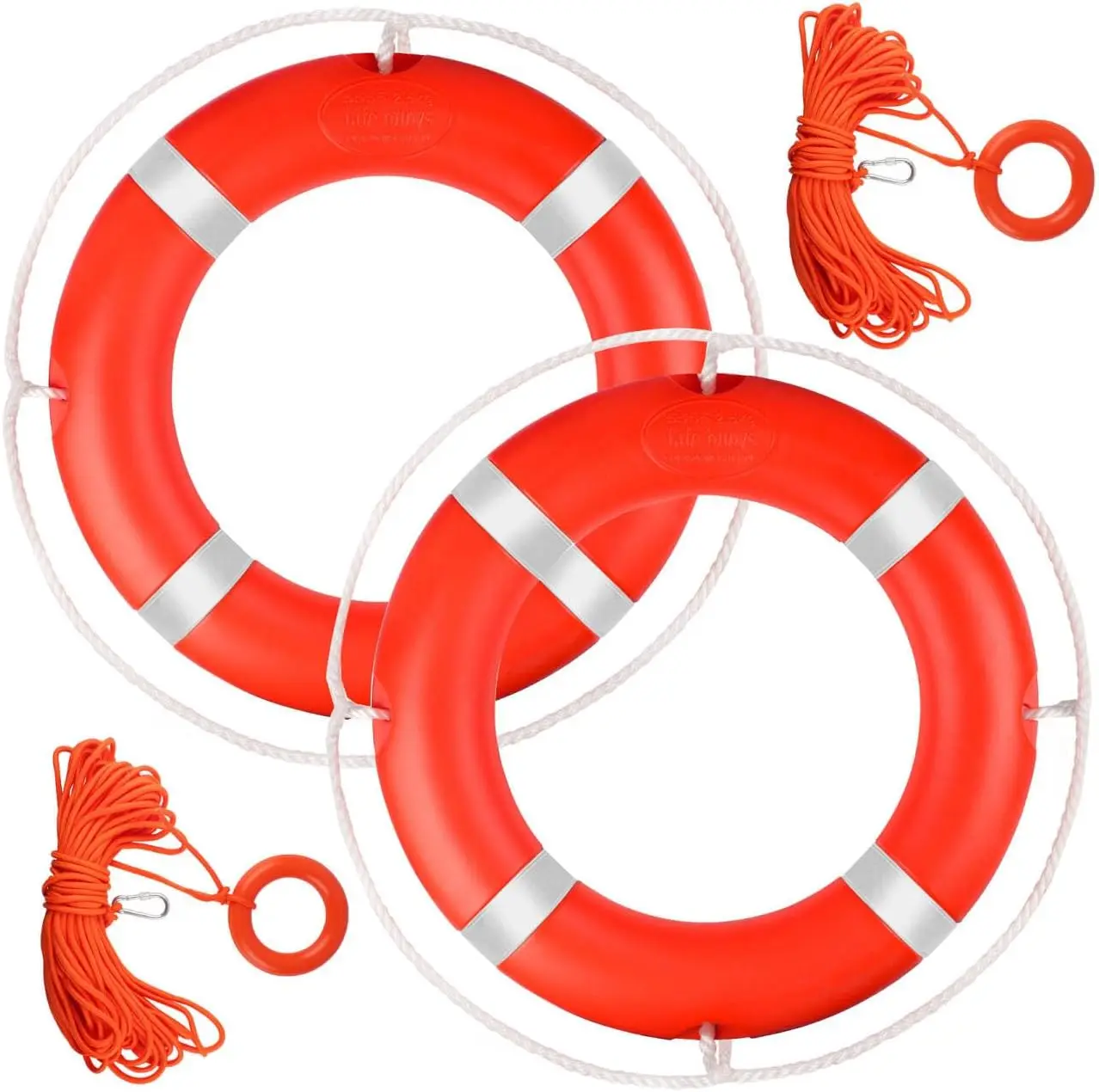 Life Preserver Throw Ring with 98.4FT Floating Rescue Rope and Reflective Tape, Orange, 23 and 28 Inches, for Boat Safety (2-Pack)