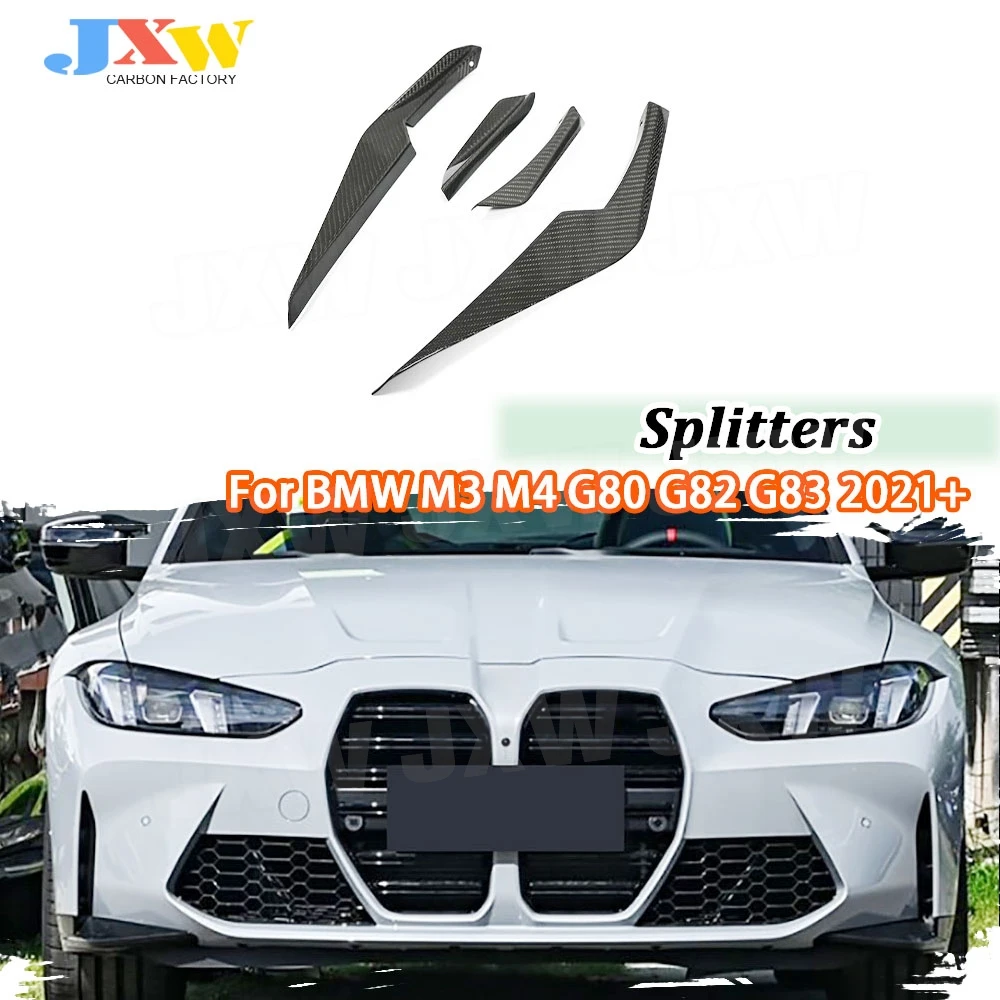 

Real Dry Carbon Fiber Side Fin Flaps Front Bumper Splitter Canards For BMW M3 M4 G80 G82 2021+ Car Body Kits Trim Sticker FRP