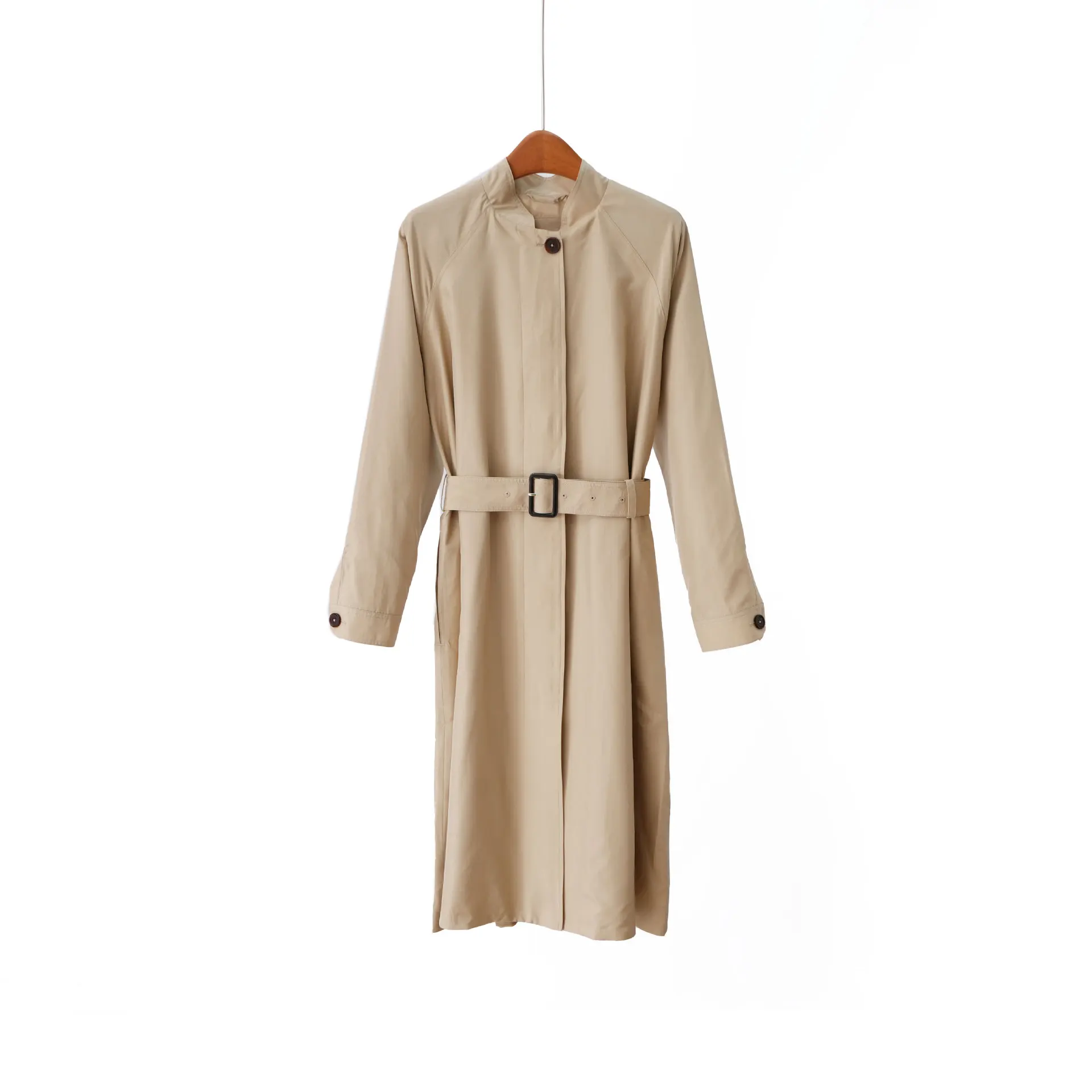 Early Autumn New High-Quality Minimalist Retro Style Stand Collar Mid-Length Trench Coat For Women