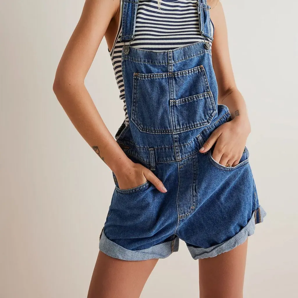 Pantalones con tirantes de mezclilla holgados de Color sólido para mujer, pantalones vaqueros de estación independiente con múltiples bolsillos de estilo europeo americano