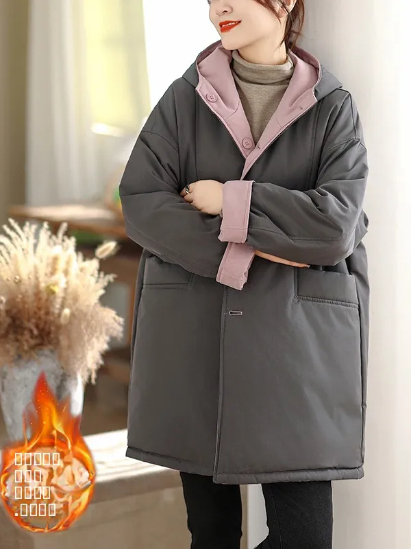 Solto casual com capuz algodão jaet roupas femininas dupla face wear thiened commute sle tubo reto longo sve casaco