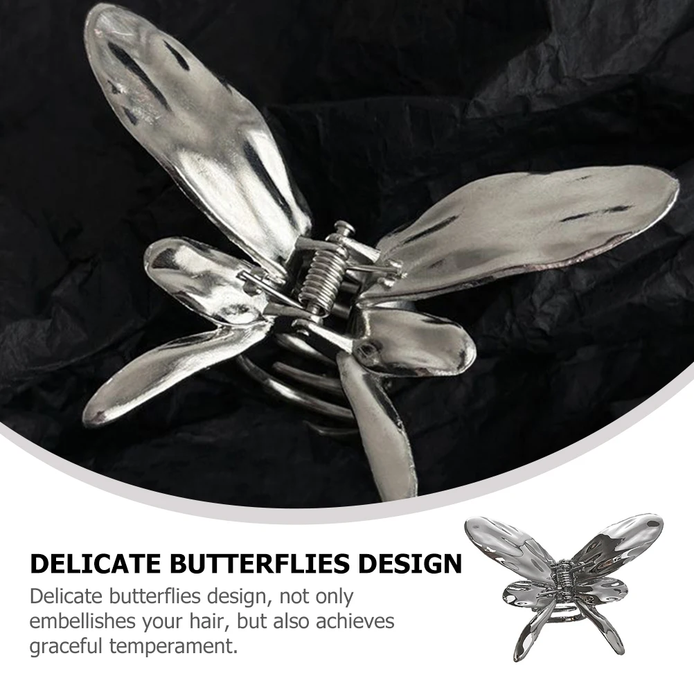 

2pcs Silver Metal Butterfly Claw Clips for Women Girls Non Slip Durable Accessories Thick Hair Styling Daily Use Hair Tools