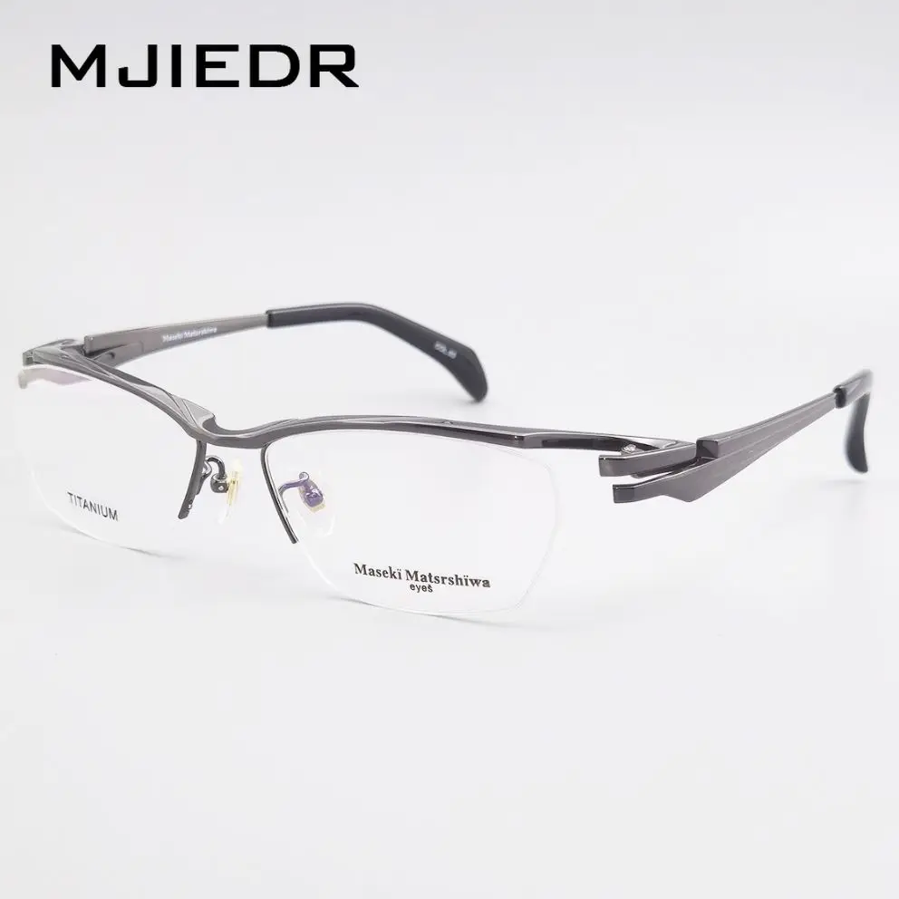 

MJIEDR Business Glasses Frame Men Square Prescription Eye glasses Prue Titanium New High Quality Half Rimless Rim Clear Eyewear