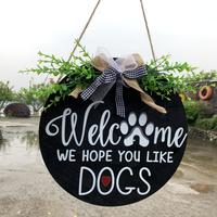 1Pc 30Cm Diameter Circular Wooden Cute Pet Doorplate American Style Retro Village Welcome Logo Door Decoration Doorplate