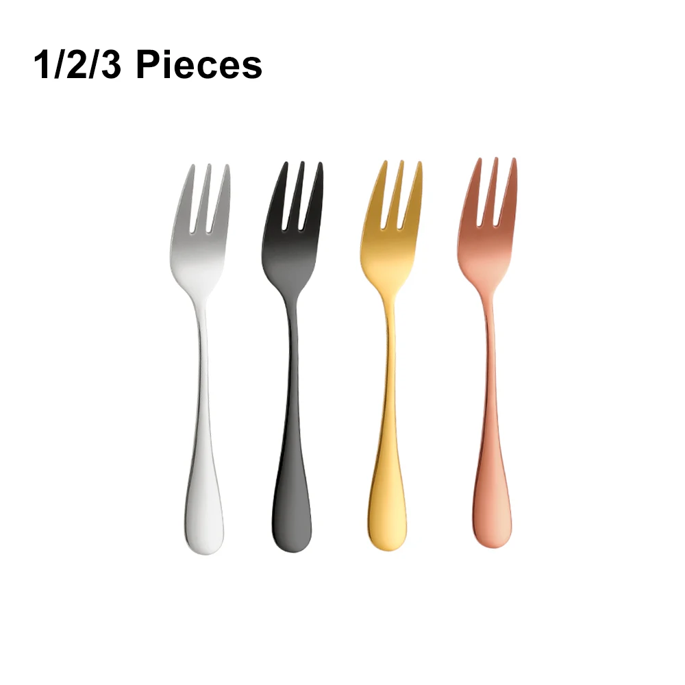 1/2/3 Pieces Stainless Steel Coffee Tea Fork Set Fruit Fork Ice Cream Cake Dessert Fork For Kid Home Party Mirror Gold Tableware