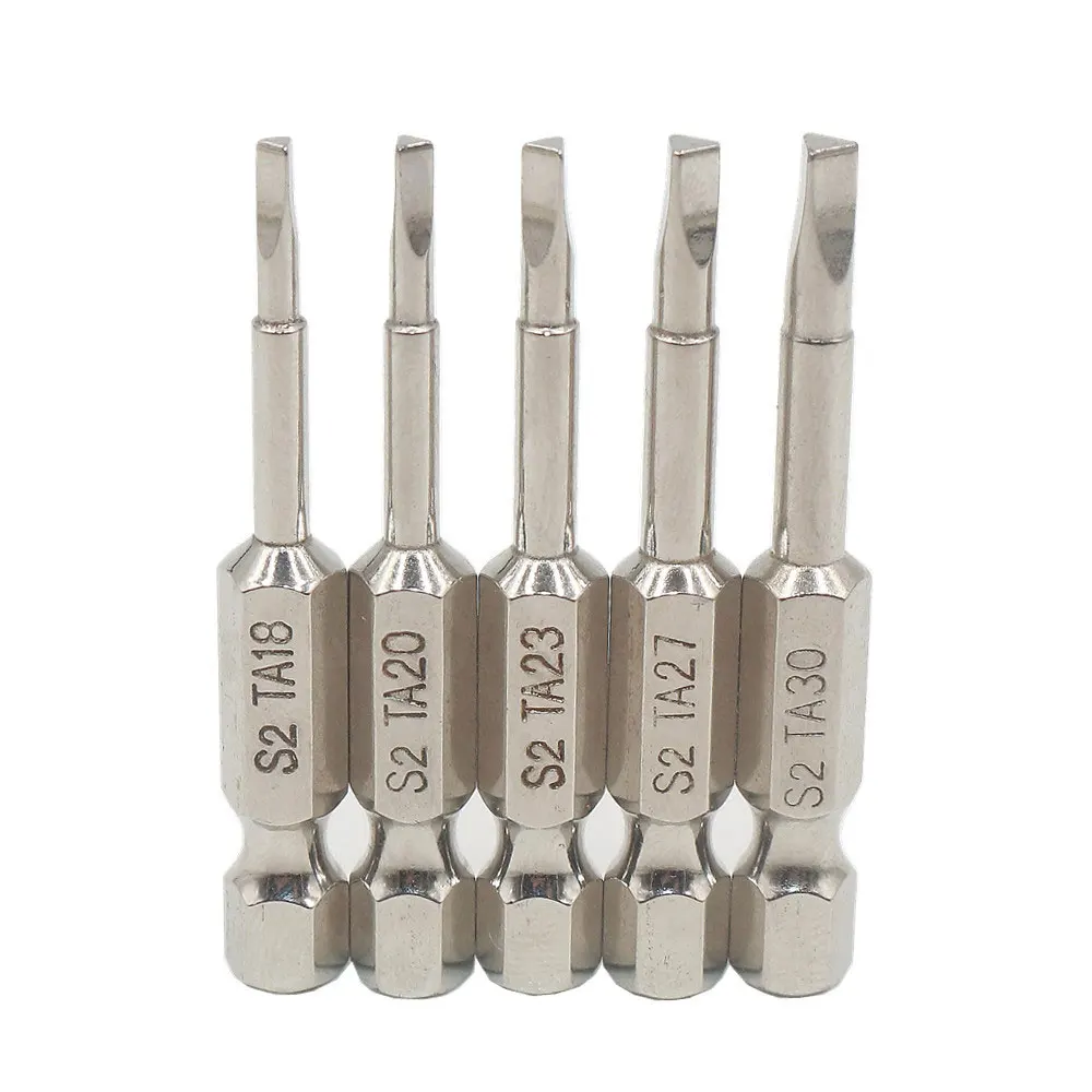 5pcs S2 Steel Magnetic Triangle Head Screwdriver Bits 50mm 1/4 Hex Shank Nozzle Pneumatic Screwdriver Electric Head