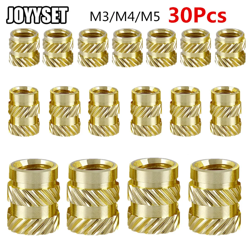 30Pc M3 M4 M5 3D Printer Parts Nut Heat Set Threaded Insert Brass Nut Hot Melt Knurled Inserts Double Twill Embedment Copper Nut