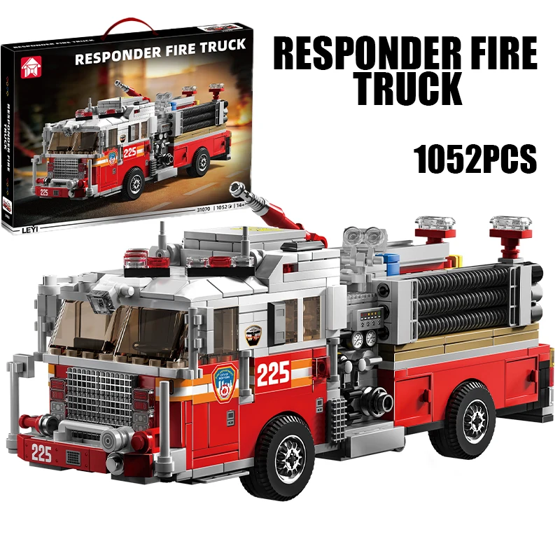

1052PCS Creative Responder Fire Truck Model Building Blocks Desktop Ornament Construction Bricks Toy Good Gift for Friends
