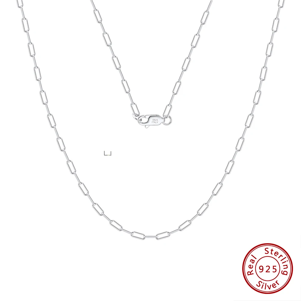 KISS MANDY Halskette aus echtem S925-Sterlingsilber, 4,2 mm, Büroklammer-Kette, zierlich, rhodiniert, Büroklammer-Link-Halsband, Schmuck SC39