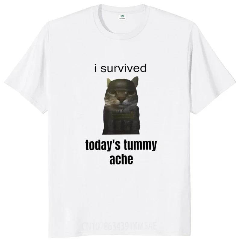 I Survived Todays Tummy Ache T-shirt Funny Jokes Meme Trend Tee Tops Casual  Cotton Soft Unisex T-shirt EU Size