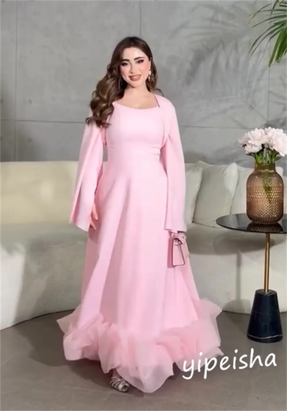 Vestido largo de gasa con lazo para baile de Arabia Saudita, Trompeta de Navidad, cuello de barco, a medida, para ocasiones