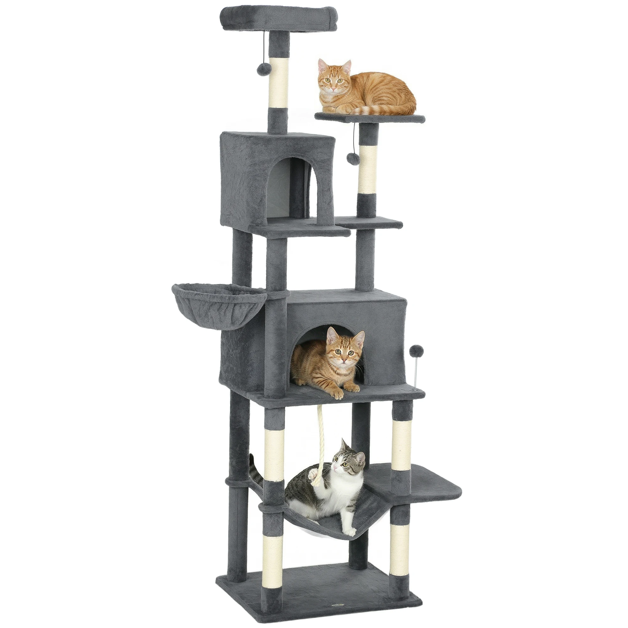 PawHut Árbol Rascador para Gatos 202 cm con Plataformas Cama Cuevas