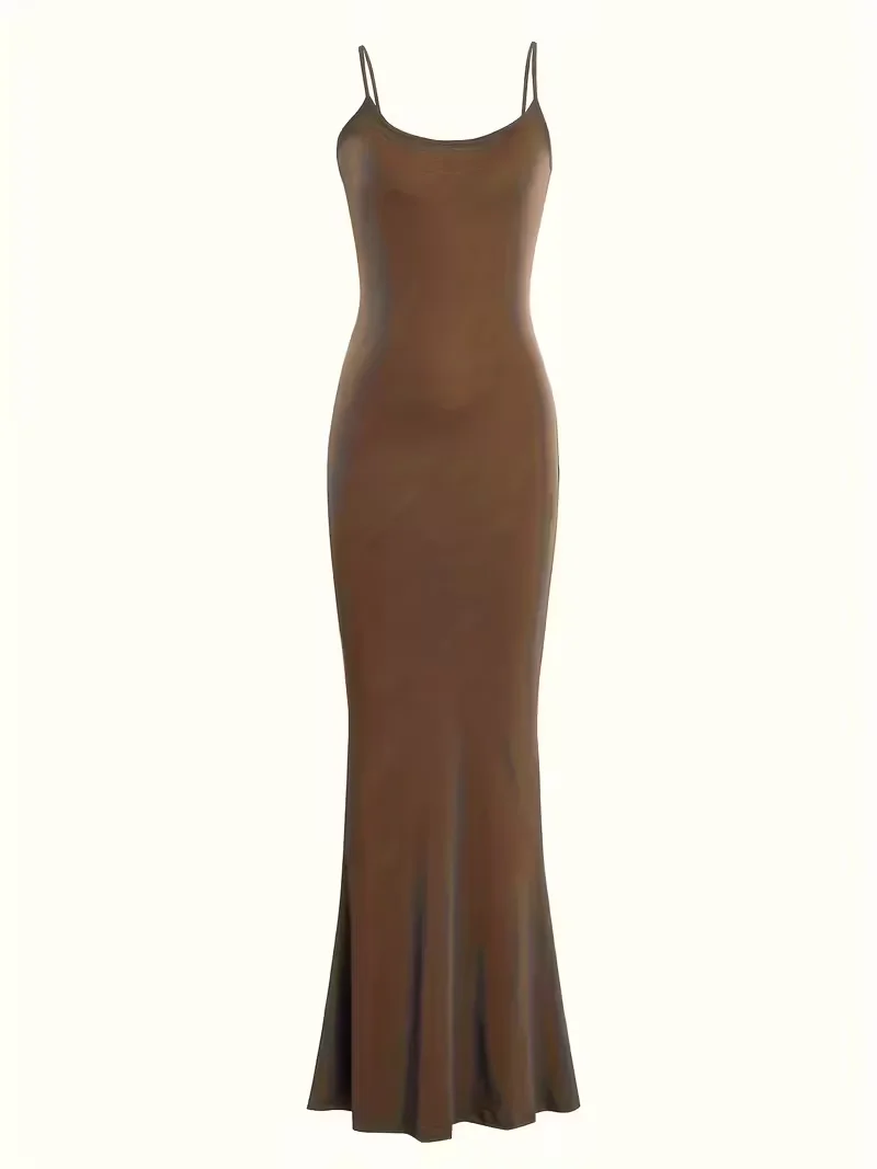 Elegant Solid Slip Lounge Dresses - Scoop Neck Bodycon Maxi Mermaid Dress - Soft, Comfortable Fabric - For Women - Perfect for C