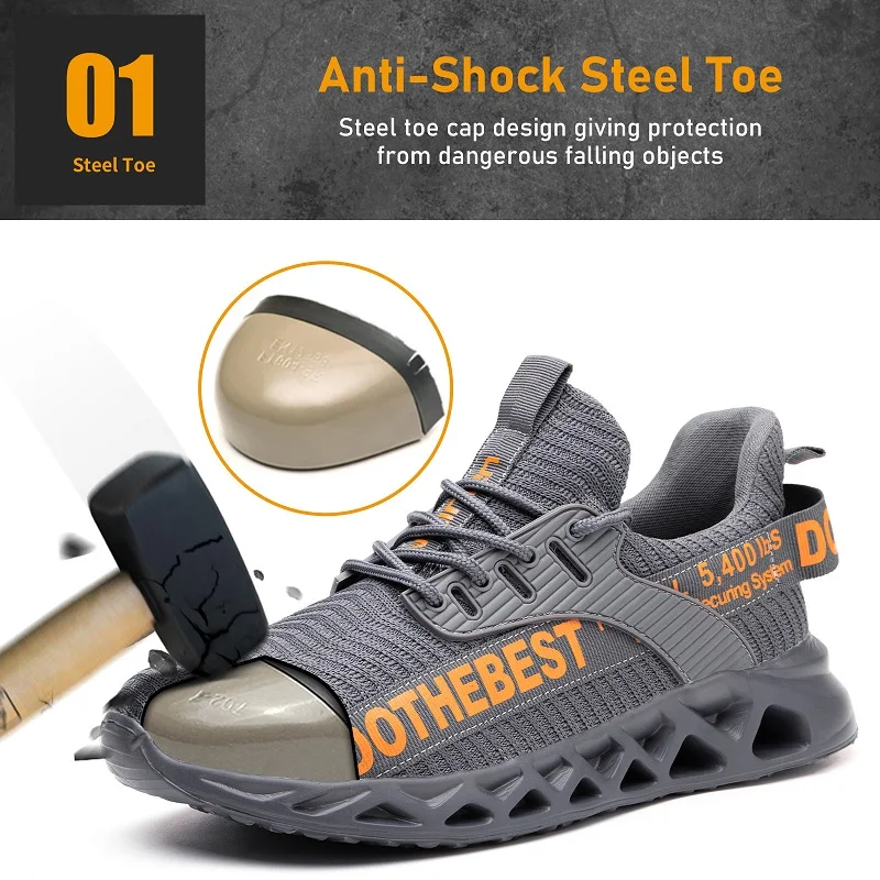 

Indestructible Steel Toe Safety Shoes for Men Women Anti-Puncture Work Shoes Comfortable Breathable Work Protective Sneakers