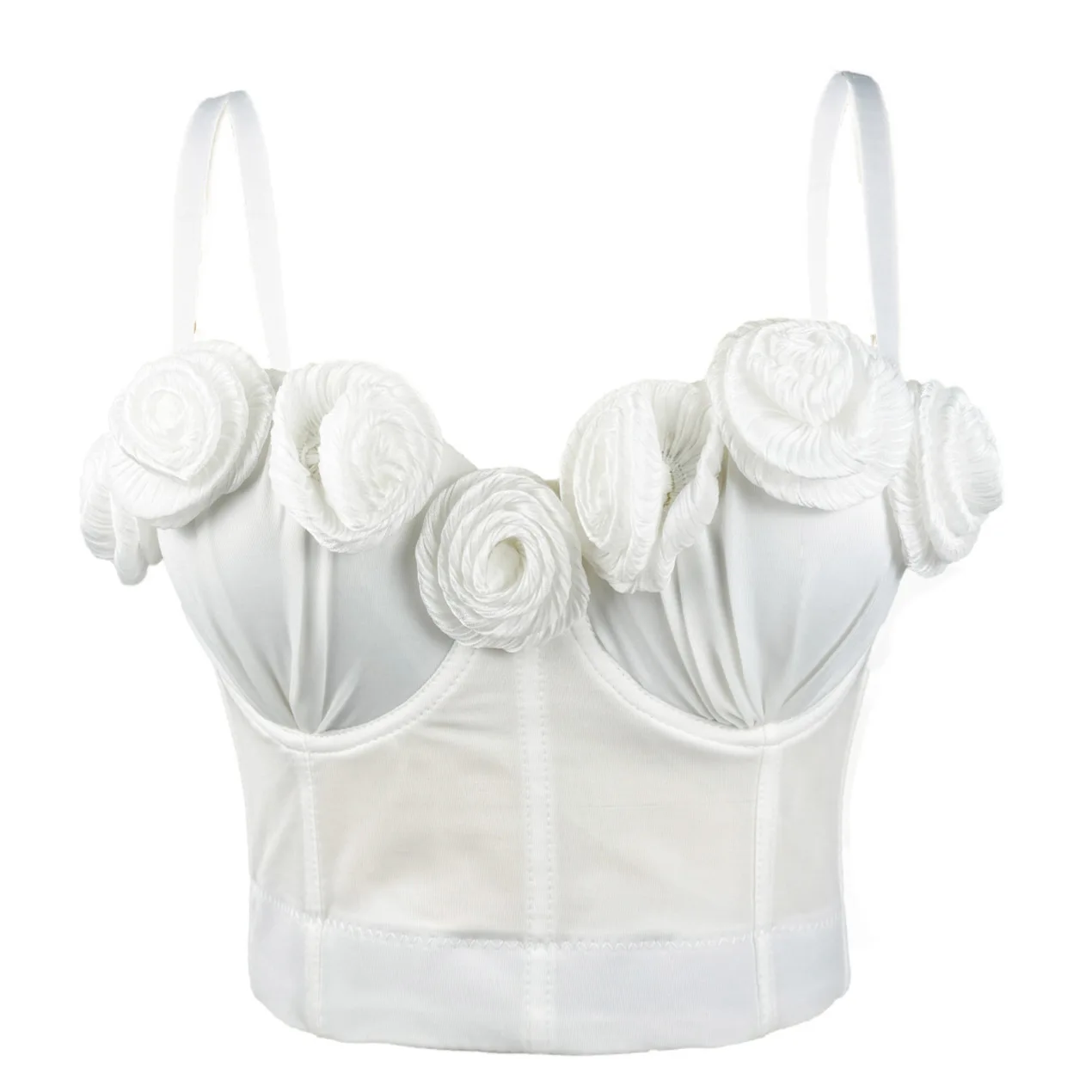 Cross-Border New Style 3D Rose Flower Sensual Outerwear Fishbone Bralette Dress Sexy Strap Knitted Knitwear for Women