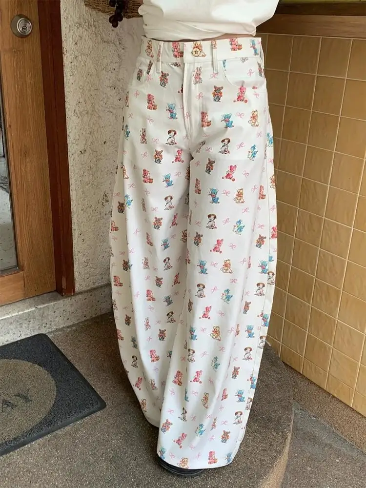 Pantalon d'été tendance pour femmes, imprimé Animal rétro, jambes larges, avec détails de nœud, ample, suspendu, pantalon de plage décontracté