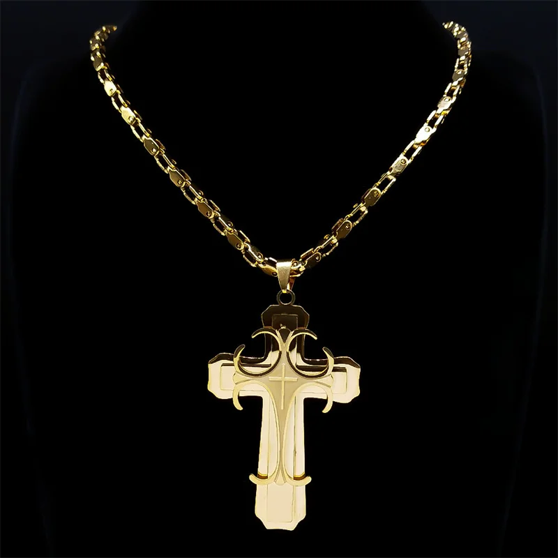 Big Cross Jesus Necklace for Man Stainless Steel Gold Color Christ God Chain Necklaces Christmas Gift Jewelry collar hombre