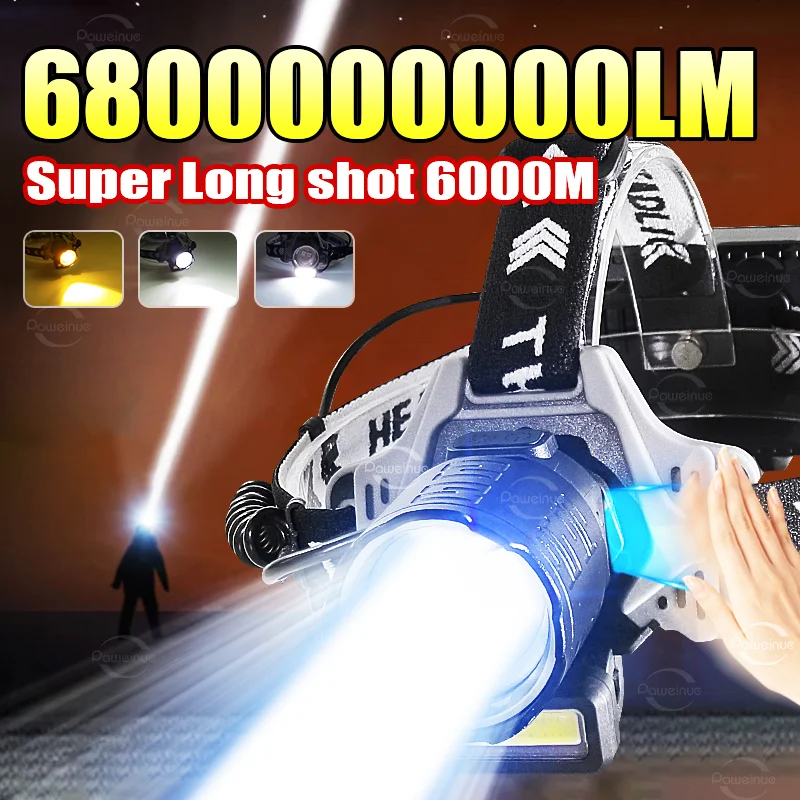 

Самый мощный светодиодный налобный фонарь с ИК-датчиком, супер яркий налобный фонарь 6000 м, 18650, перезаряжаемый налобный фонарь, фонарь для рыбалки