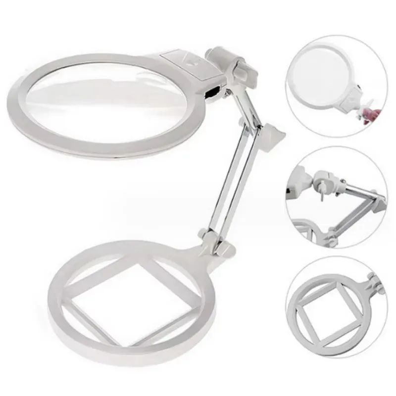 For Handicraft Embroidery Repair Workbench Large Facial Magnifying Glass with LED Lights and Dual Lens Folding Bracket Used view 2