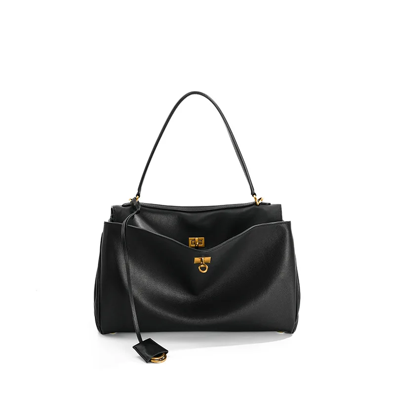 Echte Leder-Tragetasche mit Schnallenverschluss, Große Kapazität Unterarm-Schultertasche Designer-Handtasche Umhängetasche für Damen