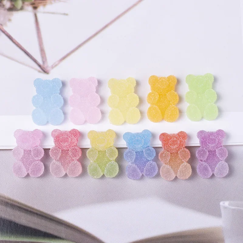 20 PCS New Cute Nail Art Gradient Color Gummy Bear Decoration Cartoon trasparente Jelly Candy Resin fornitura all'ingrosso fatta a mano fai da te