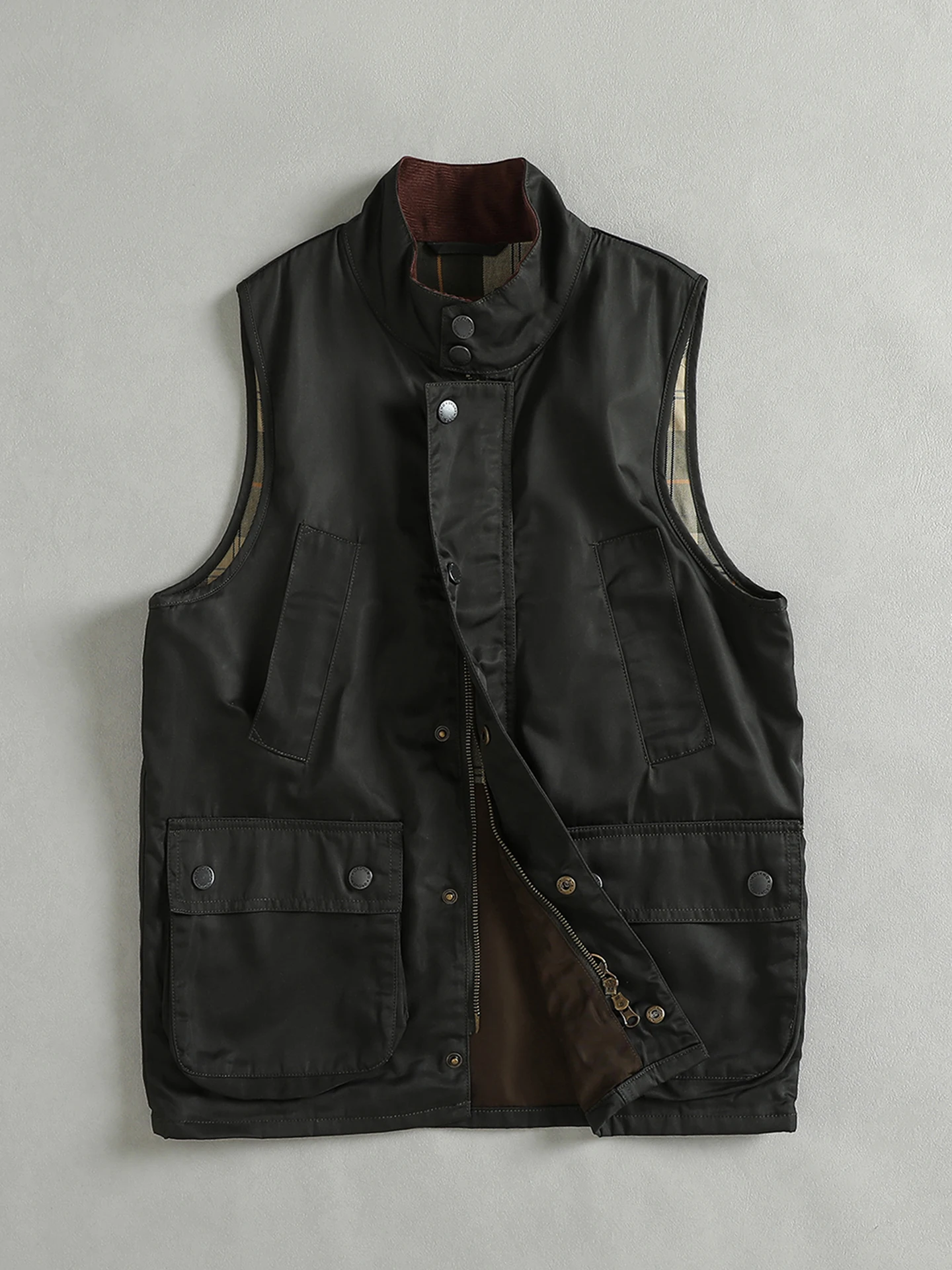 

5404# Autumn Winter New American Retro Sleeveless Cargo Vest with Oil Wax Men's Multi-pockets Casual Heavyweight Waterproof Coat