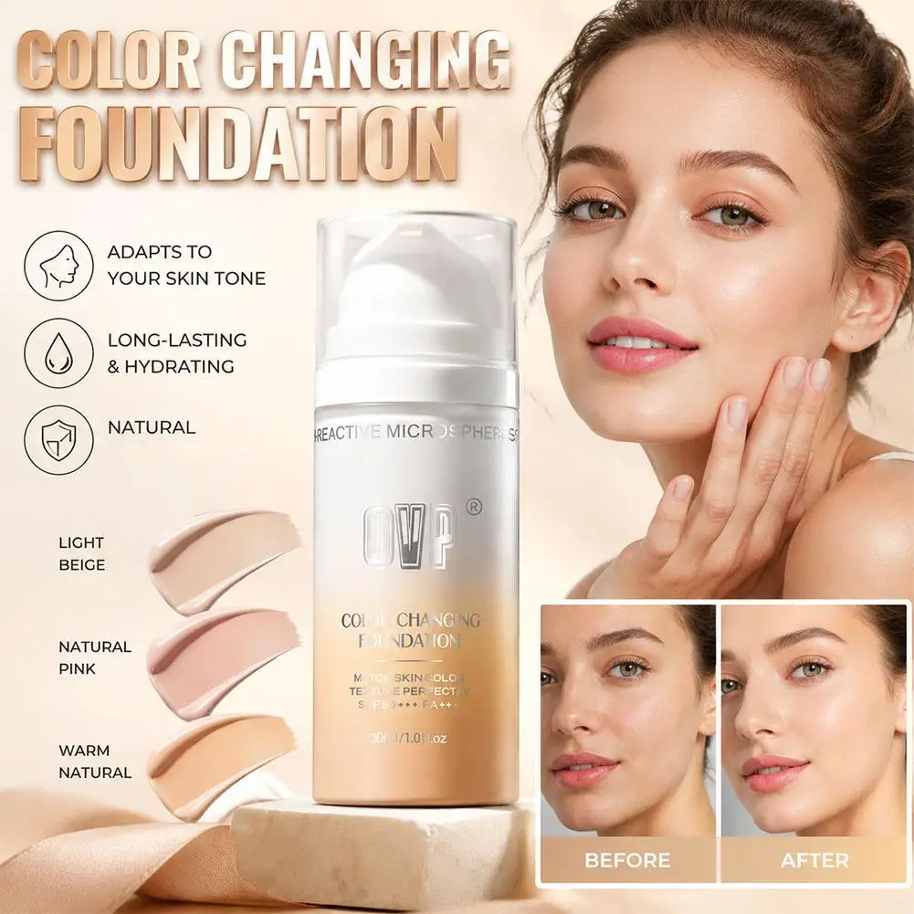 Color-Changing Sunscreen Foundation, Skin Tone Matching, All-Day Long-Lasting Wear, Perfect Base Foundation Makeup