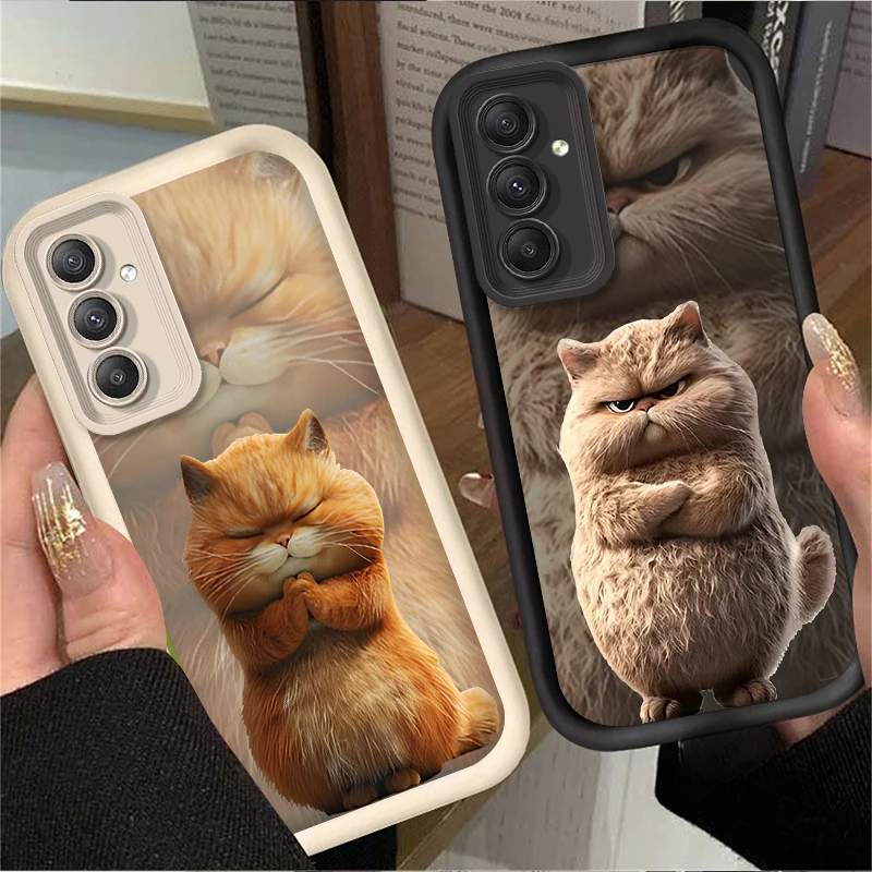 Cartoon Plush Cat Garfield Cool Phone Case For Samsung Galaxy A14 A15 5G S21 S22 S23 S24 FE Plus Ultra A25 A35 A52 A53 A54 A55