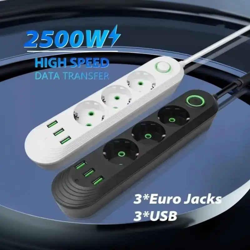 EU Plug Child Safety Power Strip Extension Cord Network Filter with USB Ports for Families with Kids