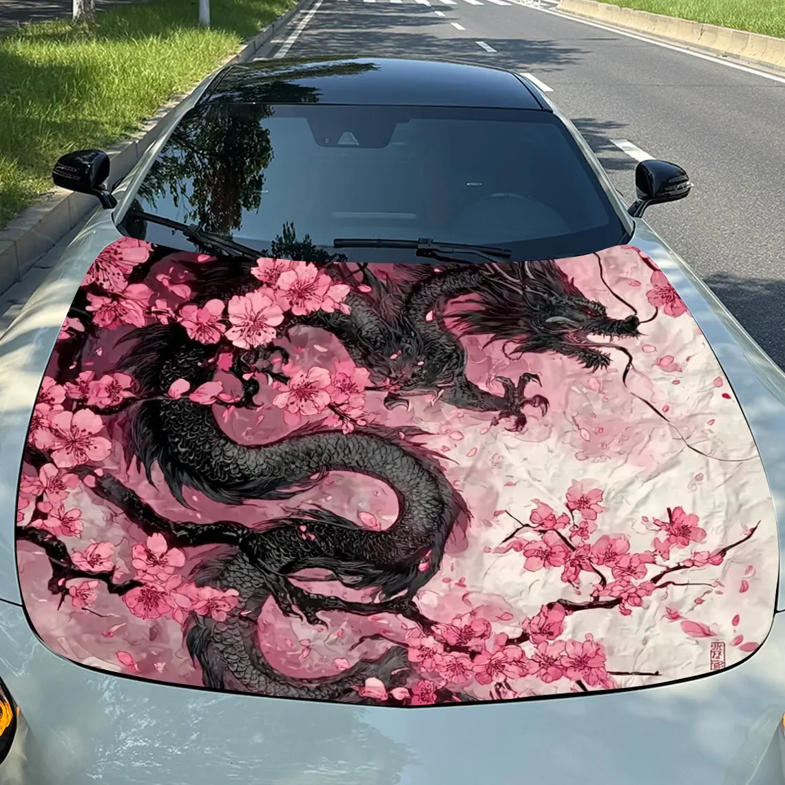 

Виниловая пленка на капот автомобиля Pink Cherry Blossoms Black Dragon — самоклеящаяся устойчивая к царапинам водонепроницаемая наклейка из ПВХ, подходит для грузовиков и C