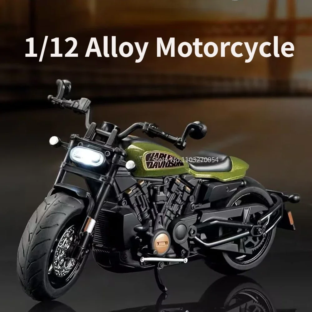 Alloy Motorbike Model Toys for Kids, Diecast Metal, Sound and Light, Heavy Motorcycle Series, Presentes de Natal, Simulação 1:12