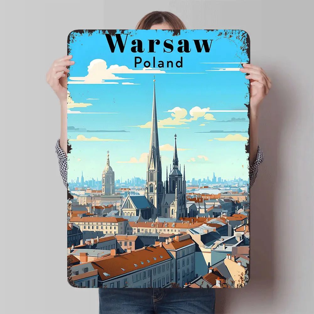 Варшава Польша Город Skyline металлический плакат винтажный дорожный декоративная живопись гостиная кабинет настенная художественная печать