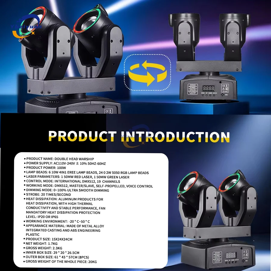 New Double Head Moving Head Beam Light With Aperture Remote Control DMX512 DJ Disco Bar Christmas Birthday Party Effect Light